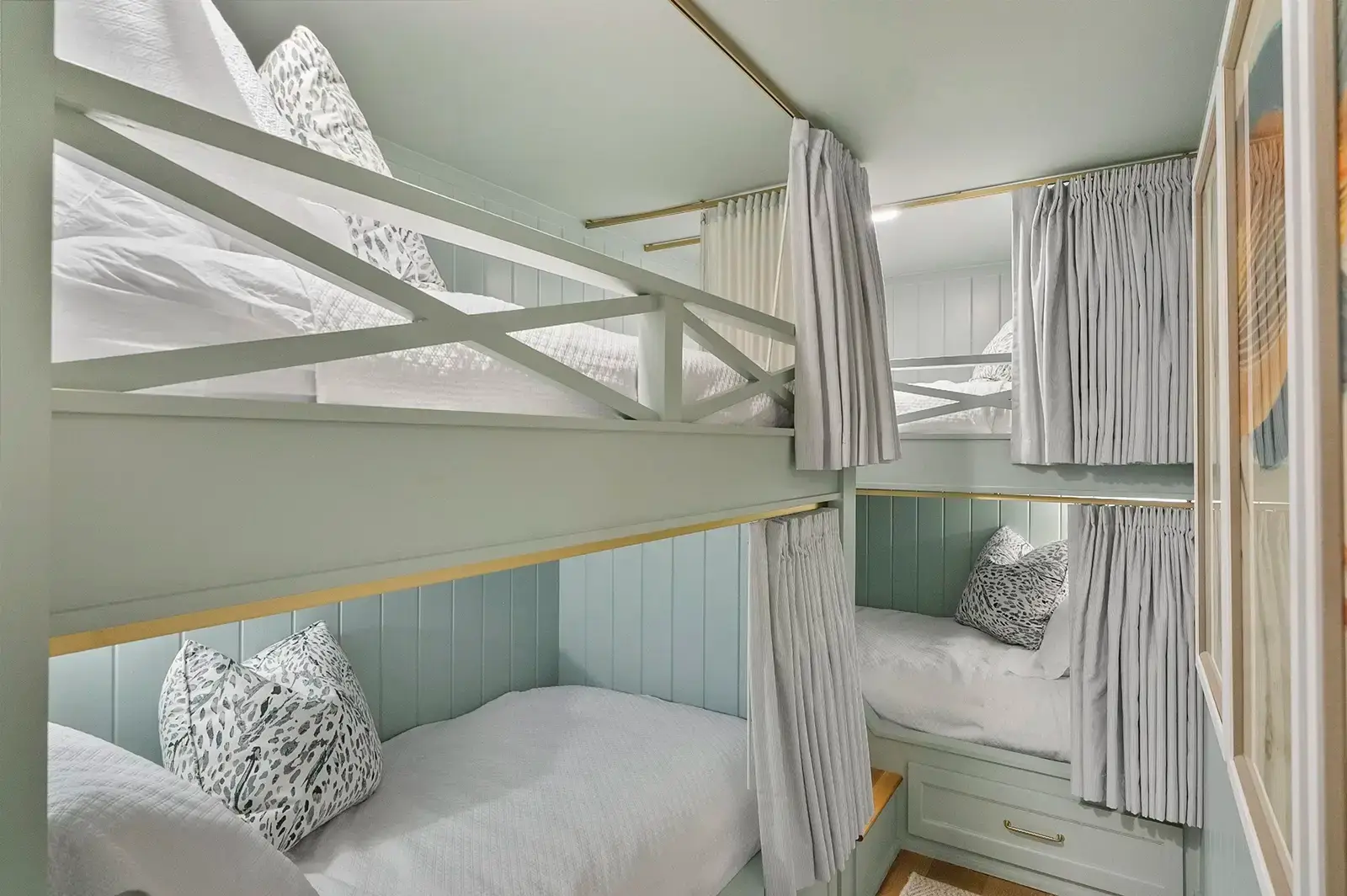 Another angle of the custom bunk beds, highlighting our craftsmanship.