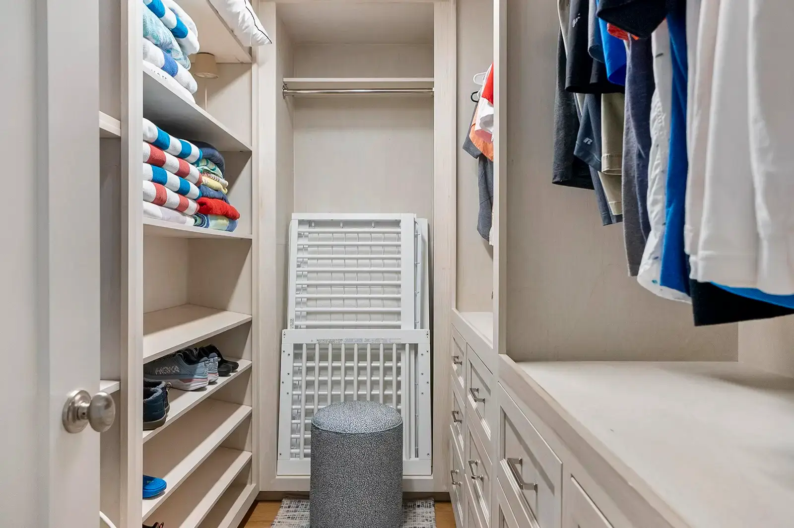 A tailored closet design offering organized storage solutions.