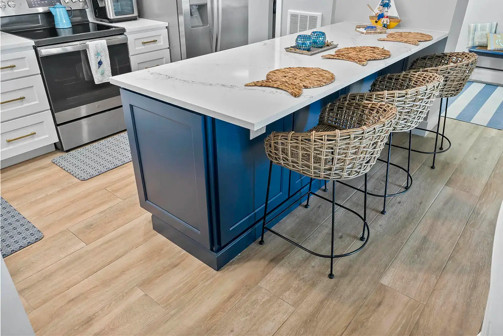 Durable and stylish flooring complements the modern design of this Ponce Inlet condo.